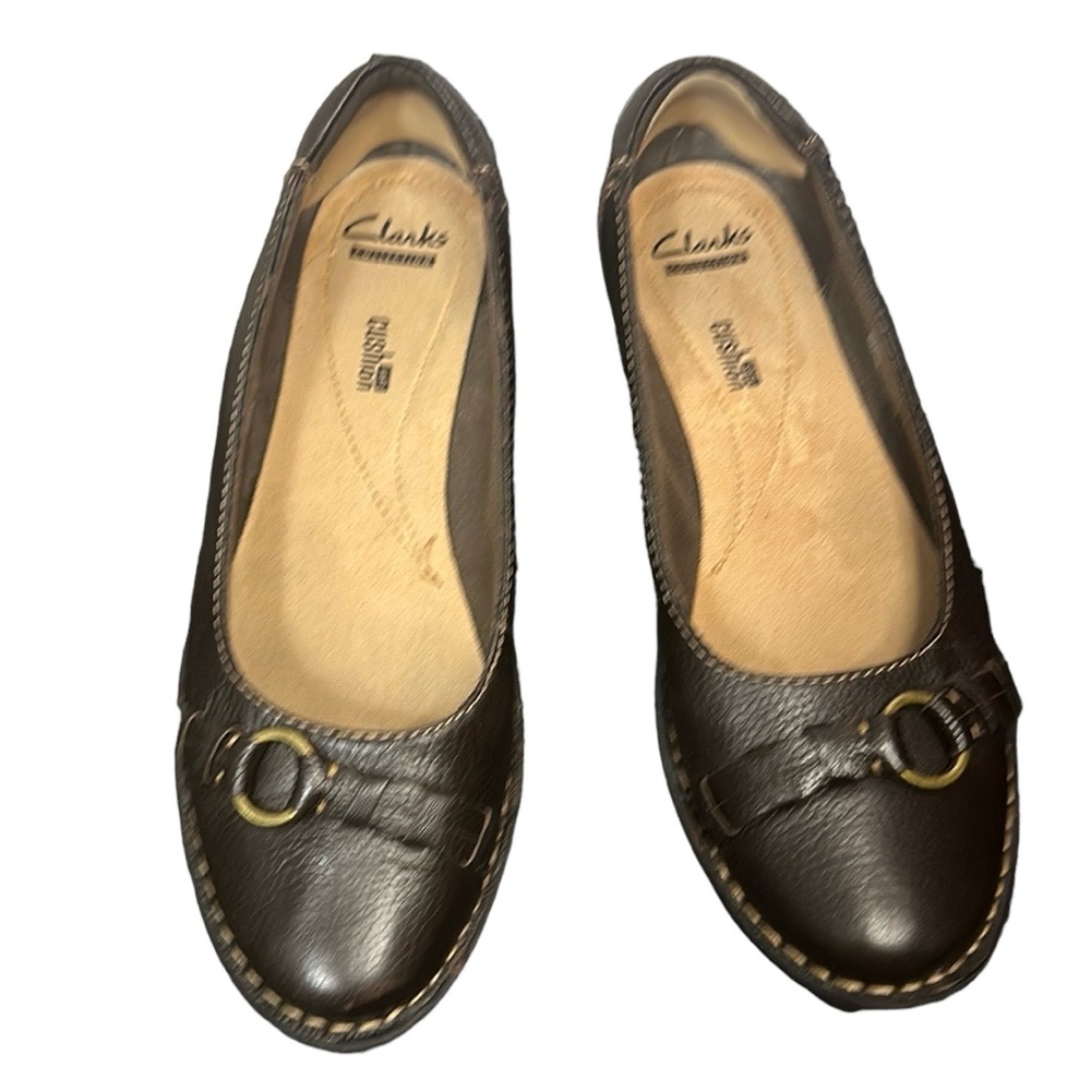Clarks Collection Soft Cushion Brown Leather Slip-On Shows Size 9 - Picture 2 of 6